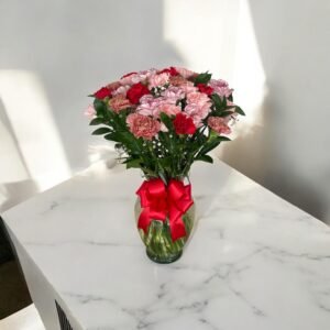 Bouquet Elegante de Claveles Rosados y Rojos