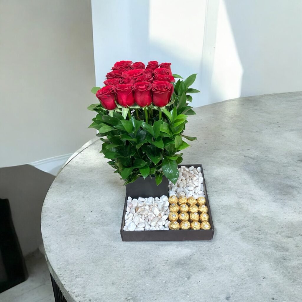 Caja Premium de Rosas Rojas y Ferrero Rocher